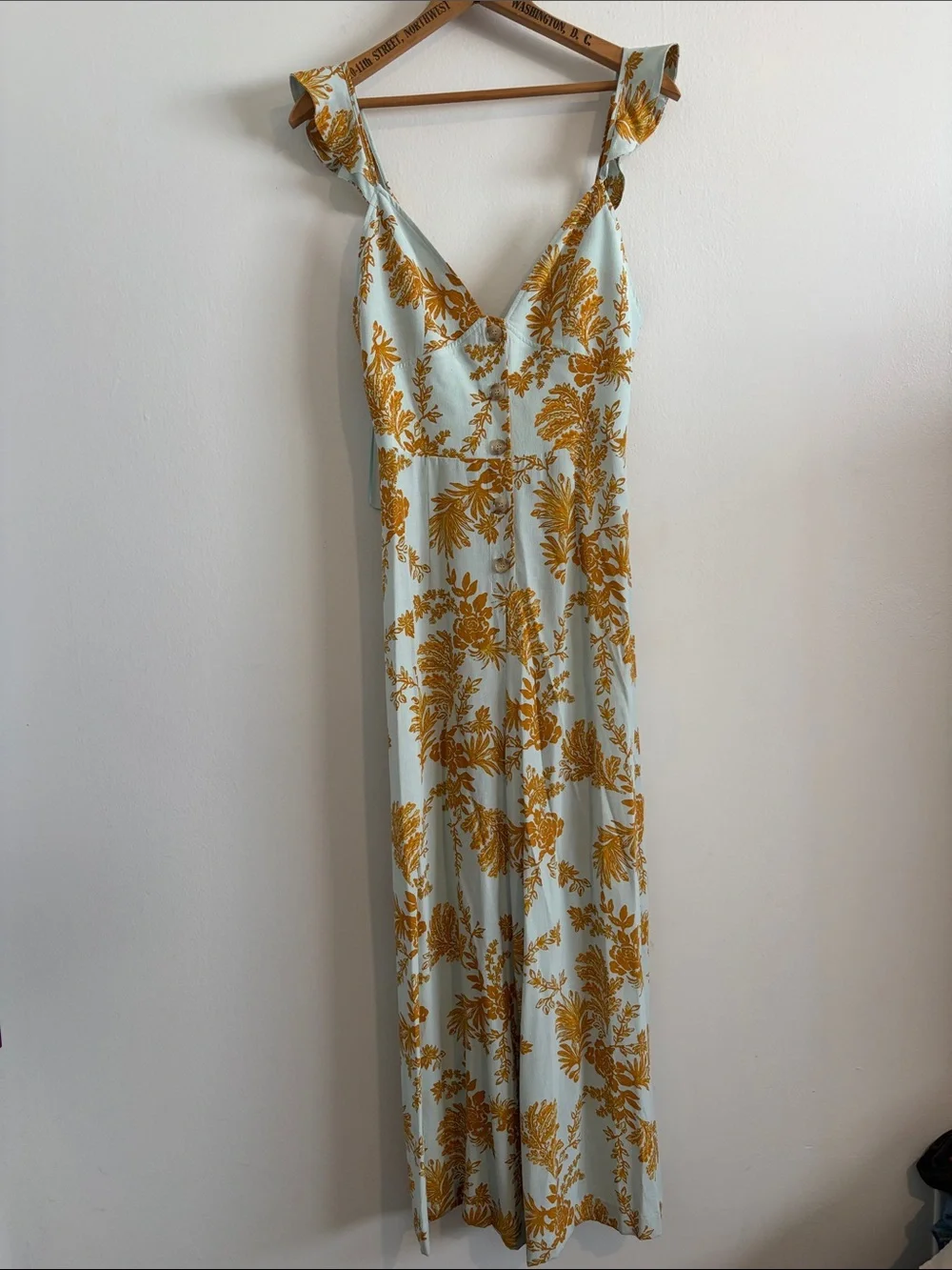 NWT Free People White Jumpsuit with Mustard Floral Print